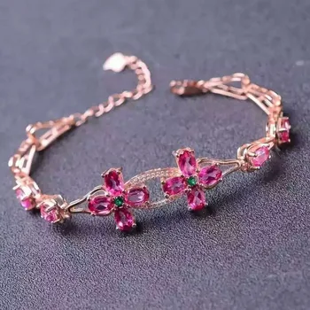 

natural topaz Bracelet 925 sterling silver natural pink gemstone flowers Bracelet Brilliant happy fine jewelry for women wedding