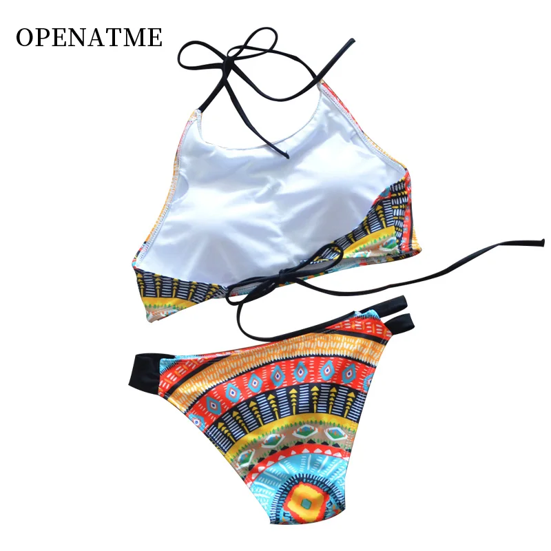 

OPENATME Sexy Floral Triangle High Waist Swimsuits Bikini Padded Thong Bandage Bathing Suit Bikini Set Beachwear Swimwear