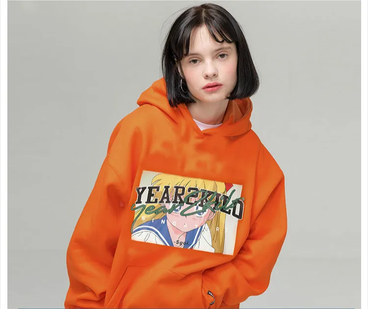 Fashion Chic Mens Hoodies And Sweatshirts Hip Hop Astronaut Print Orange Skateboard Sweatshirt High Street Harajuku Hoodie Men