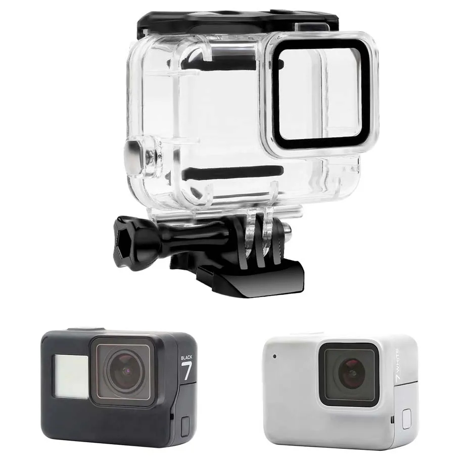

CAENBOO Go Pro Hero7 Action Camera 30m Underwater Waterproof Case Diving Protector Housing For Gopro Hero 7 Silver/White Mount
