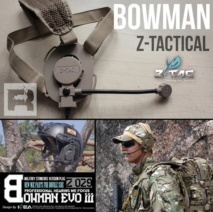 Z TAC тактическая гарнитура Bowman Evo III Z Tac страйкбол наушники для охоты Z029 военные наушники Bowman PTT для Kenwood Z114