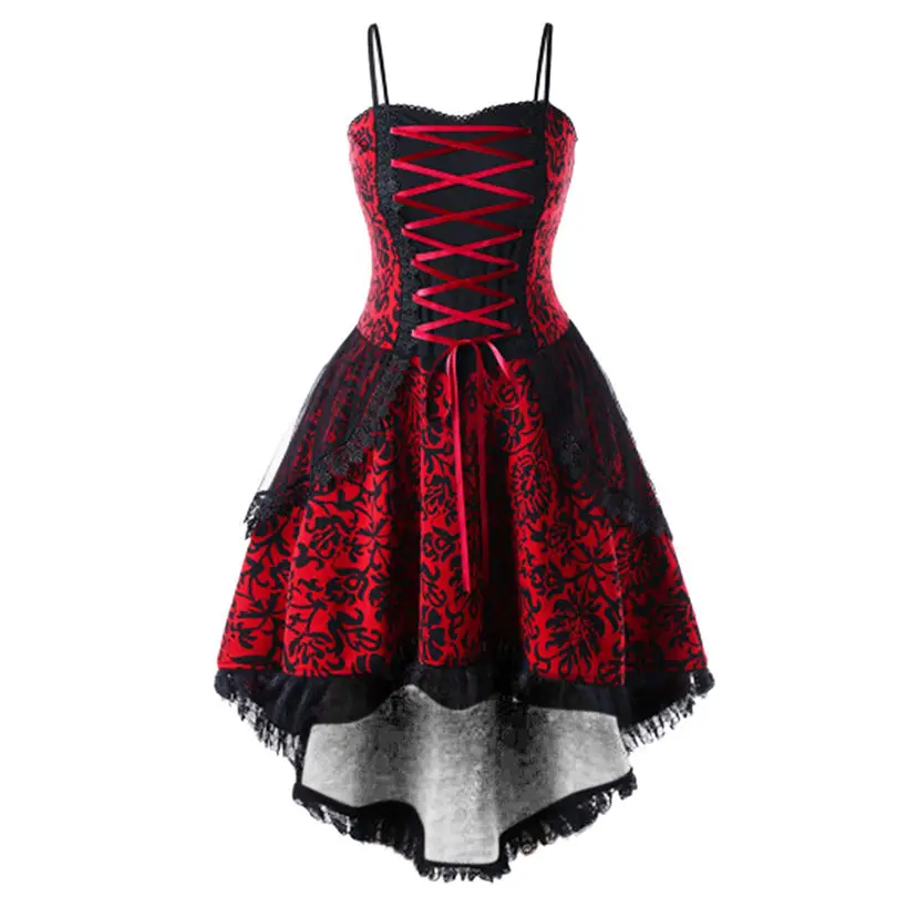 New FAshion Women Spring Autumn Casual Daily Vintage Strappy Lace Up Fit And Flare Ladies Punk Vintage Party Dress #4F10 (2)