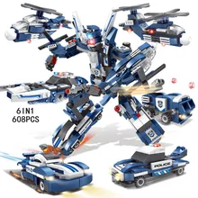 

City super future police 6in1 swat robot diy building block helicopter speed boat Armored car bricks toys for boys gifts