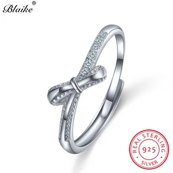 

Blaike Minimalist Female Wedding Thin Bowknot Rings Real 925 Sterling Silver Open Rings For Women Cute Engagement Fine Jewelry