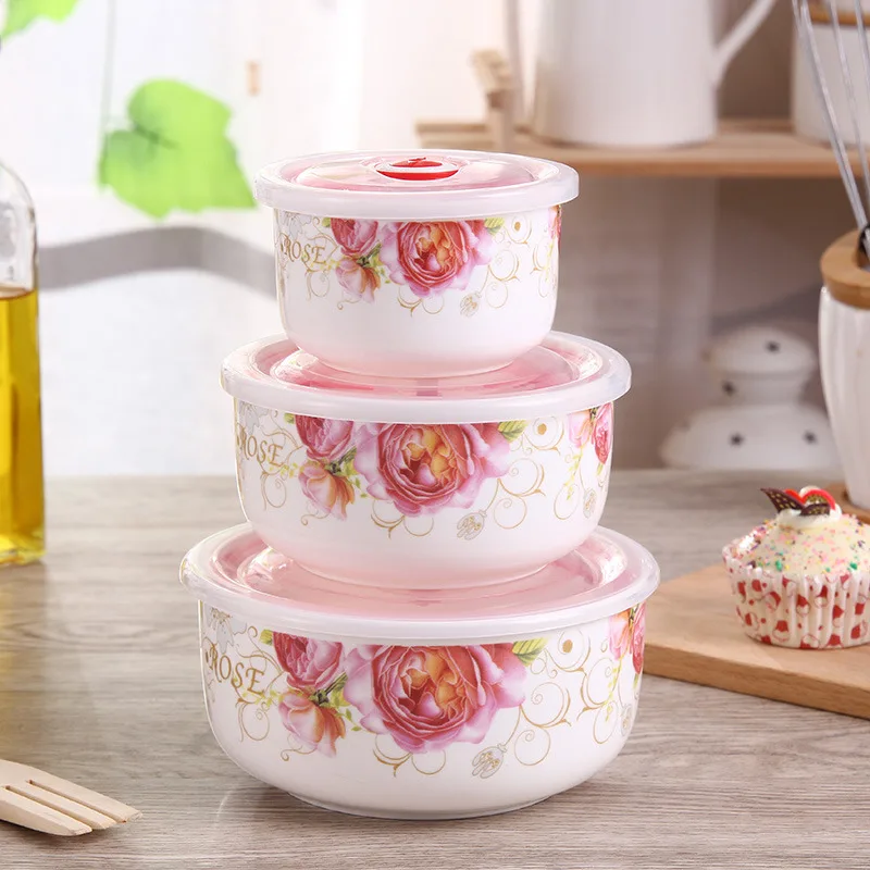 Three piece set 250ml+500ml+750ml ceramic lunch box food container
