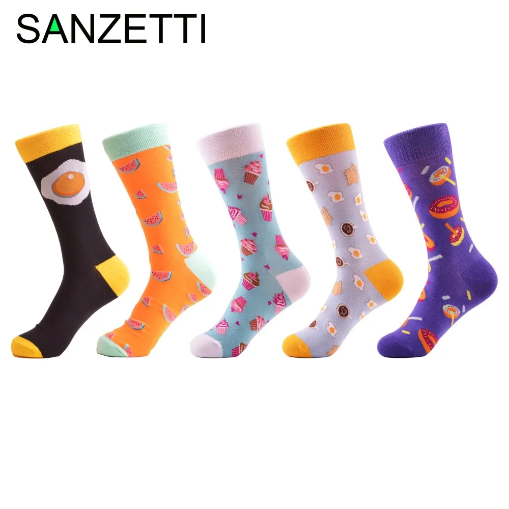 

SANZETTI 5 Pair/Lot Novelty Doughnut Egg Pattern Women Causal Funny Socks Ladies Cotton Cute Female Wedding Socks For Gifts