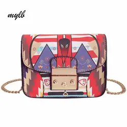 Mylb feminina Для женщин с цветочным принтом цепи искусственная кожа сумка для девочек элегантная сумка Мода кошелек сумочка для девочки
