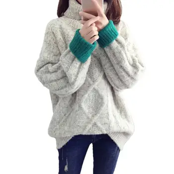 

Women Autumn Winter Turtleneck Pullover Knitted Sweater Female Loose Casual Twist Pattern Sweaters Ladies Thicken Warm Tops V448