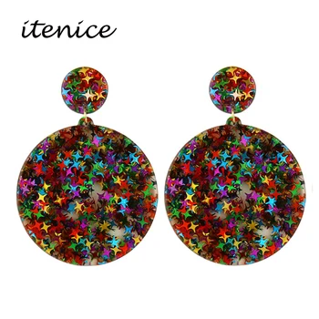 

2019 New Fashion Acid Acrylic Resin Earrings Full Star Round Oval Drop Earrings for Women Pendants Earrings Fashion Jewelry Gift