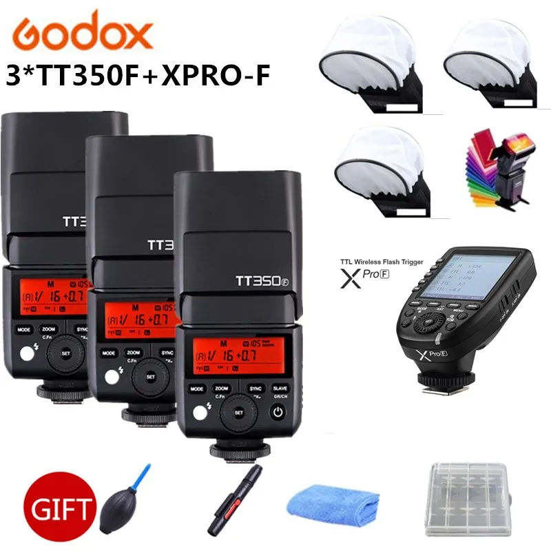 

3x Godox TT350F Mini Speedlite Flash for Fujifilm X-T20 X-T3 TTL HSS GN36 1/8000S 2.4G Wireless System + Xpro-F Trigger