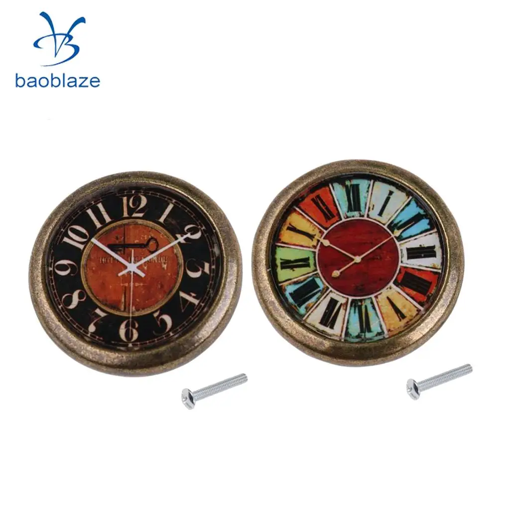 2 Pieces Vintage Clock Cabinet Door Drawer Handle Pull Knob Hardware