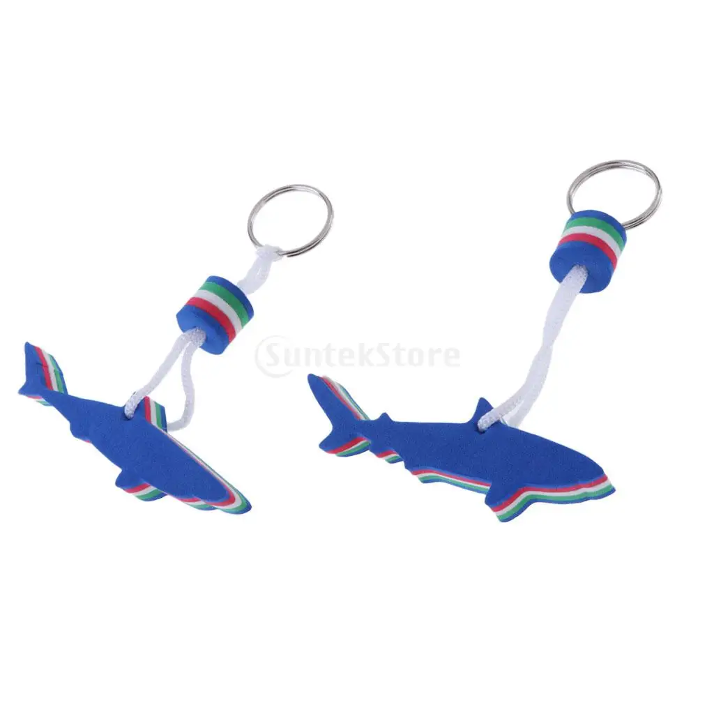 Pack 2 Shark EVA Floating Keychain Keyring Kayak Swim Sailing Beach Seaside Water Sports Key Ring Float - Portable & Lightweight