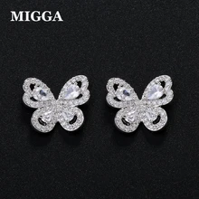 MIGGA Нежный бабочка CZ Кристалл кубического циркония серьги гвоздики для женщин девочек 925 пробы серебряные иглы