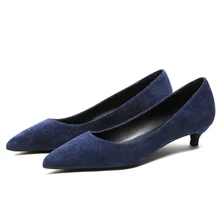 Plus Size OL Office Lady Shoes Kid Suede Leather Low High Heels Woman Shoes Pointed Toe Dress Shoes Basic Pumps Women E0084 women bow tie pumps butterfly pointed toe ol office shoes woman high heels black pink light green khaki gray dress lady shoes