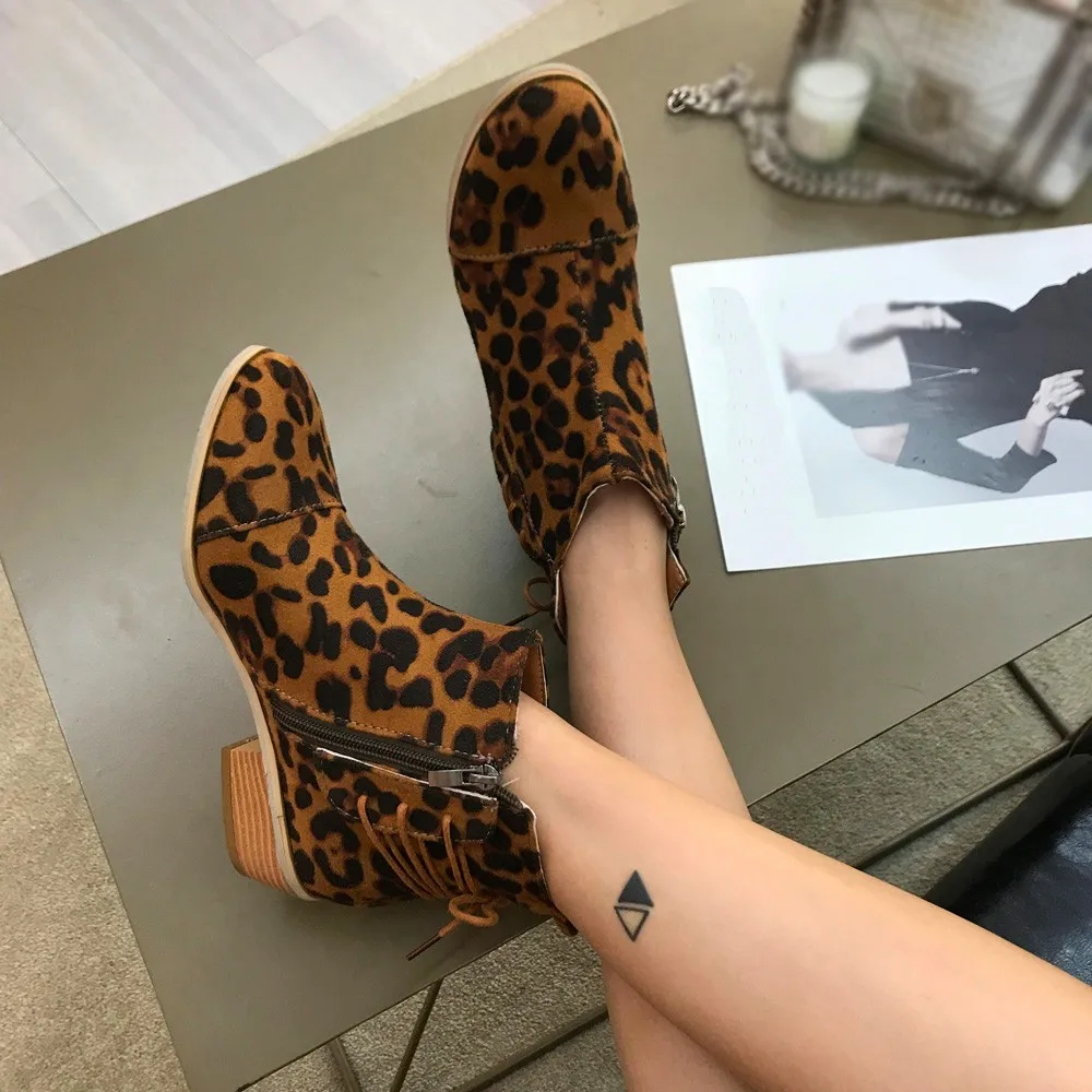 2018 Winter Women Ankle Short Boots Fashion Leopard Print