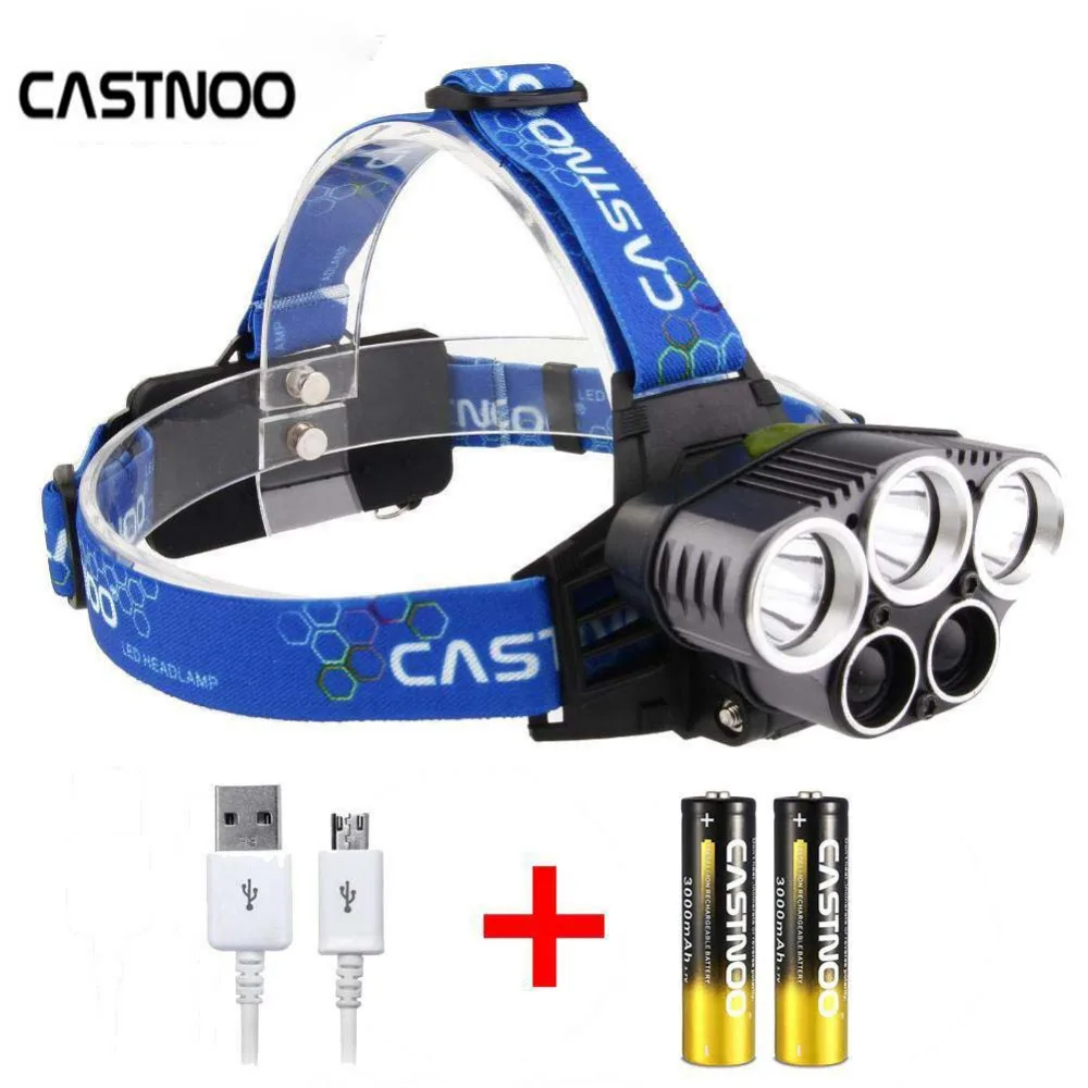 CASTNOO Ultra bright 80000 LM T6 5 LED Headlight USB Charge 5 Modes