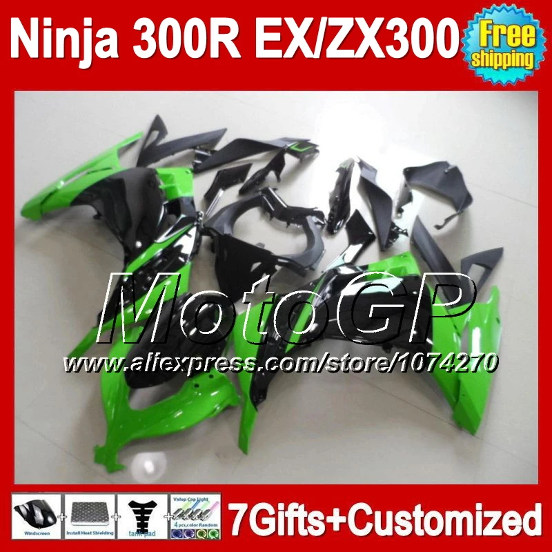 7gifts+Injection Green black For KAWASAKI NINJA 300 13 14 EX P2124 EX300R 300R ZX300R blk EX300 2013 2014 Fairing | Автомобили и