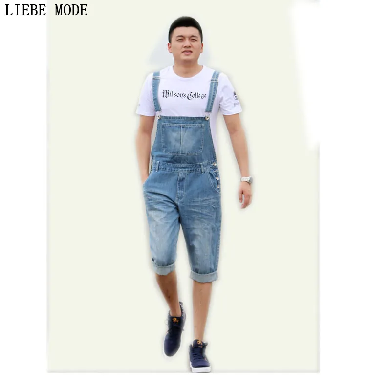 Mens Fashion Bib Denim Overalls Shorts Men Summer Knee Length Jeans