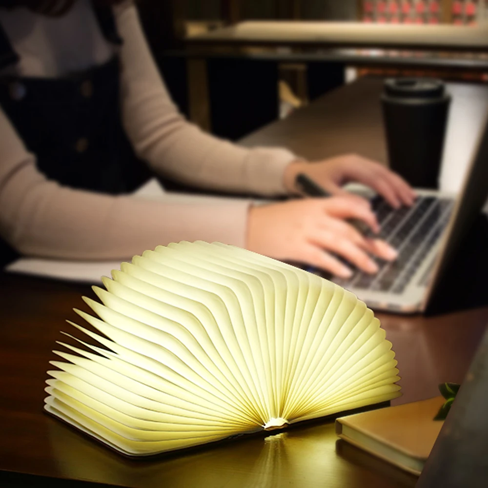 

Portable USB Rechargeable Warm White LED Foldable Mini Wooden Book Lamp Table Lamp Hot Sale Home Gift Decoration