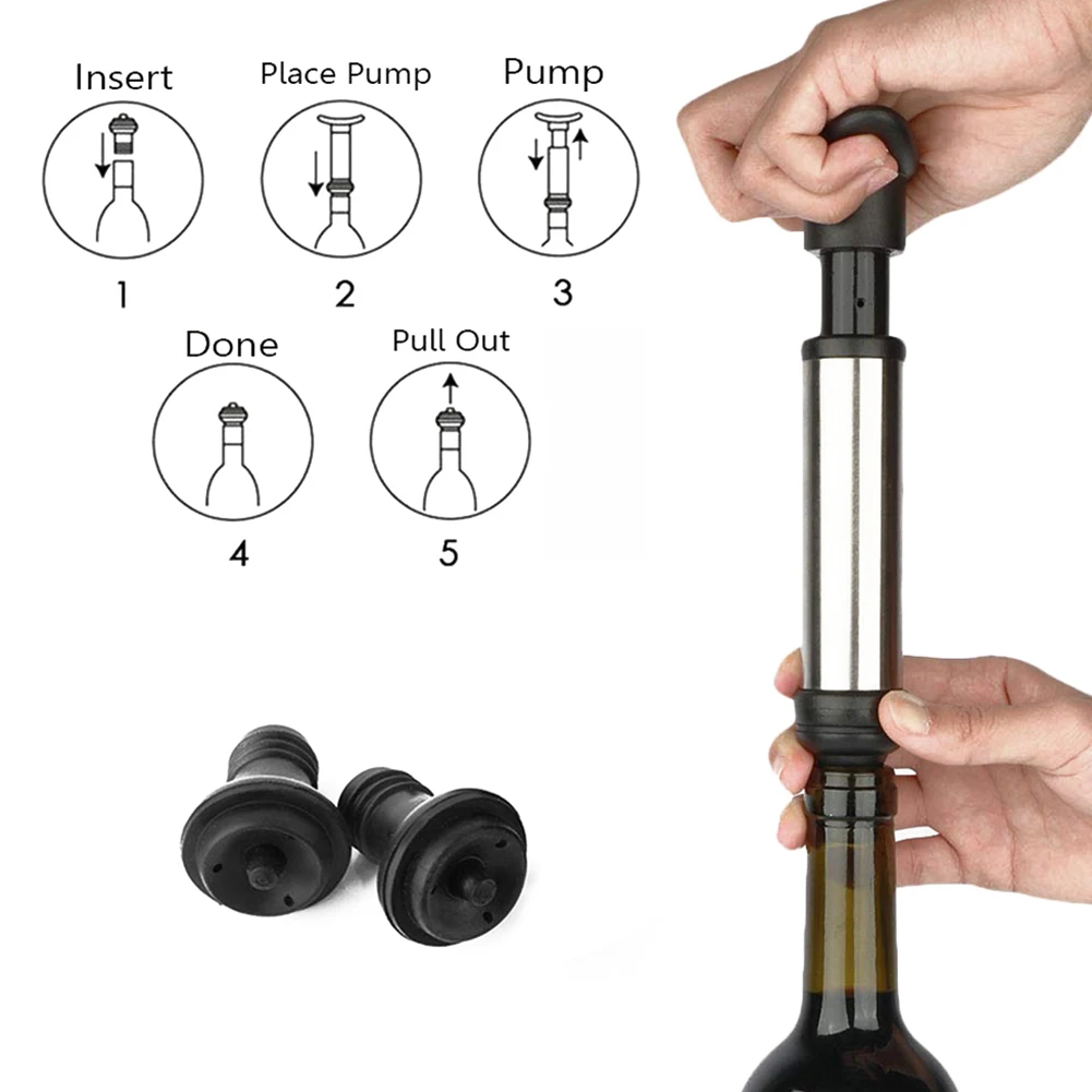 

Vacuum Wine Saver Preserver Pump With 2 Vacuum Wine Bottle Stoppers High Quality Hot Sale Home Bar Tool