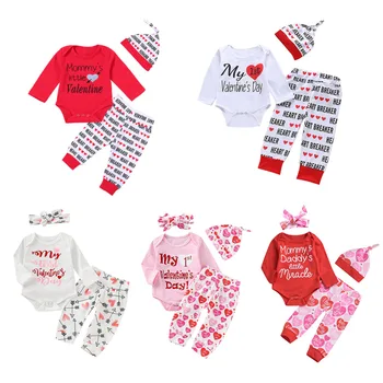 

Valentine's Baby Vlothes Set Letter Print Baby Rompers Pants Hat 3pcs/Set Cotton Casual Newborn Baby Girls Boys Outfits Dropship