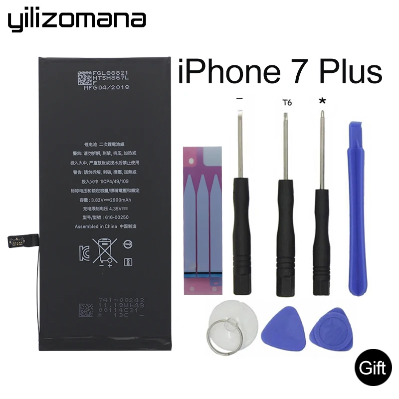 

YILIZOMANA Phone Battery For Apple iPhone 7 Plus i Phone 7Plus iPhone7 Plus Real Capacity 2900mAh phone Bateria Free Tools