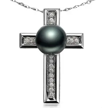

GVBORI Tahiti Black Pearls&Diamond Pendant +925 Sterling Silver Chain Necklace Fashion Style FineJewelry Free ShippingPP224ML