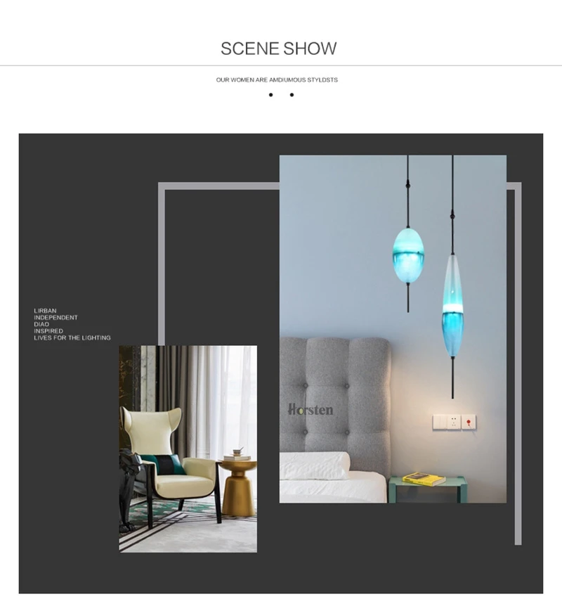 Nordic Art Deco Teardrop-shaped Blue Gradient Glass Pendant Lights LED Modern Simple Hanging Lamp for Dining Living Room Restaurant (15)