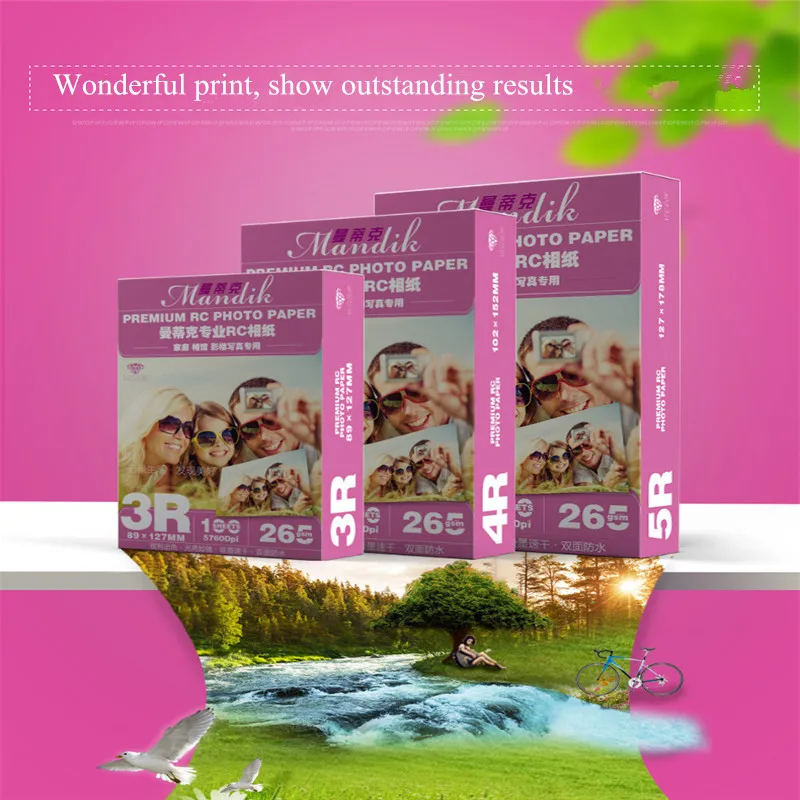 Водонепроницаемый смолы покрытием 265gsm 4R 3R 5R photo paper