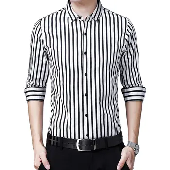 

2019 Spring New Men's shirt Long-Sleeved Thin Men's youth Fashion Striped Lapel Men's Shirts Business Casual Shirt Size M-4XL