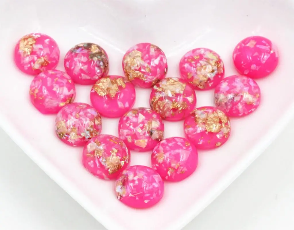 

New Fashion 40pcs 12mm Rose Red Colors Built-in metal foil Flat back Resin Cabochons Cameo-Z5-31
