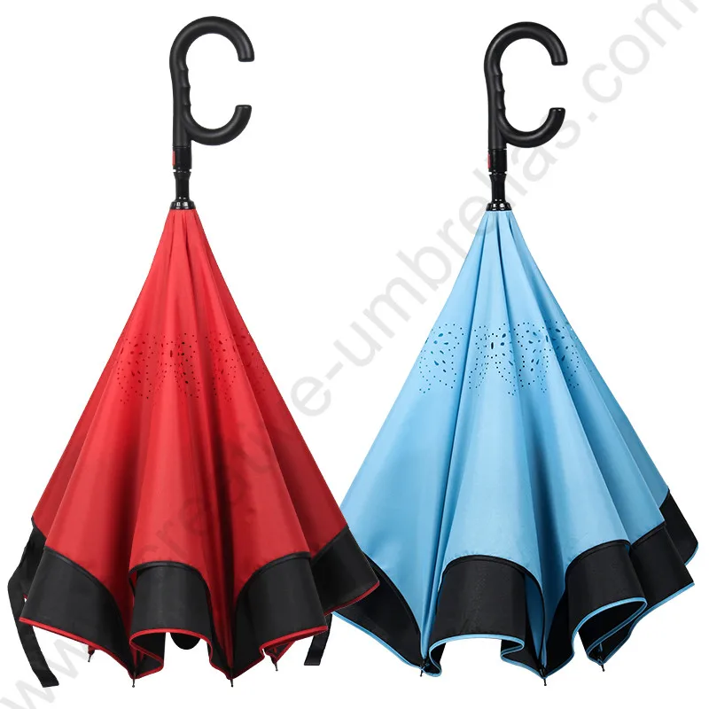 2pcs-lot-98cm-auto-open-c-hook-self-defense-reflective-windproof-reverse-hands-free-umbrella-double-layer-inverted-stand-parasol