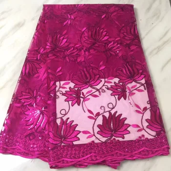 

2018 3d flower french lace fabric high quality african tulle net lace fabric 3d flower with pink sequins for women girl dress