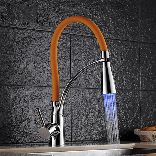

Free shipping Promotion black kitchen sink faucet and oragne kitchen sink mixer tap with LED kitchen mixer tap water faucet