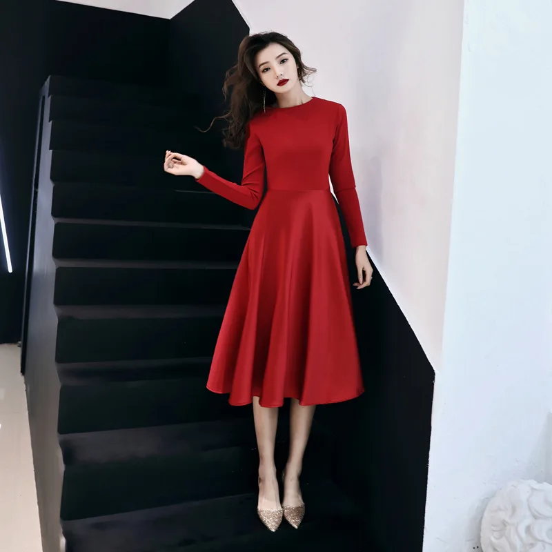 

2019 New Red Slim O-Neck long sleeve dress vestido de festa Formal party dress Chinese Style Dress Vestidos Plus Size XS-XXXL