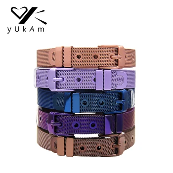 

YUKAM Women Statement Stainless Steel Purple Coffee Pink Lavender Blue Mesh Keeper Bracelets for Slide Charms DIY Jewelry Making