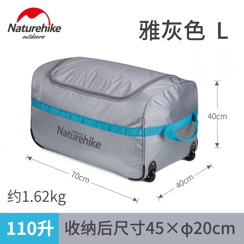 Naturehike чемодан 110L на колесиках, складная сумка для хранения, для путешествий, палатки, кемпинга, оборудование, большая Портативная сумка для мусора - Цвет: Gray L 110L