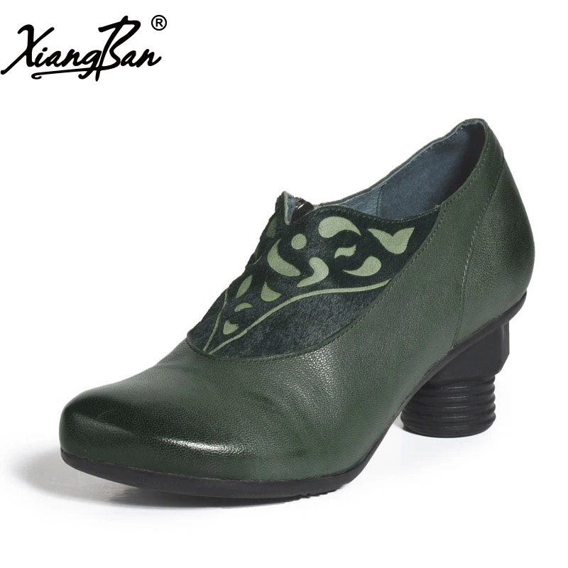 

Xiangban Sheepskin High Heels Women Pumps Elegant Genuine Leather Thick Heel Women Shoes Mid Heel K1613K1
