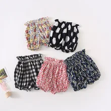 Шорты для маленьких девочек клетчатая одежда в горошек с высокой талией и цветочным принтом для новорожденных младенцев тонкие трусики для девочек, шорты с оборками детская одежда