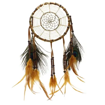 

Handmade Peacock Feathers Bamboo Ring Dream Catcher Wall Hanging Car Decor Craft