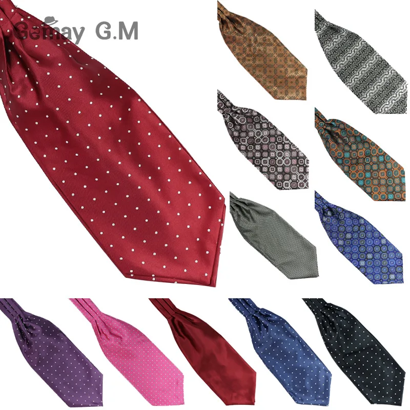 Ascot Tie Cravat Luxury Mens dots Neck Tie Self Tie for Men Wedding Neckties