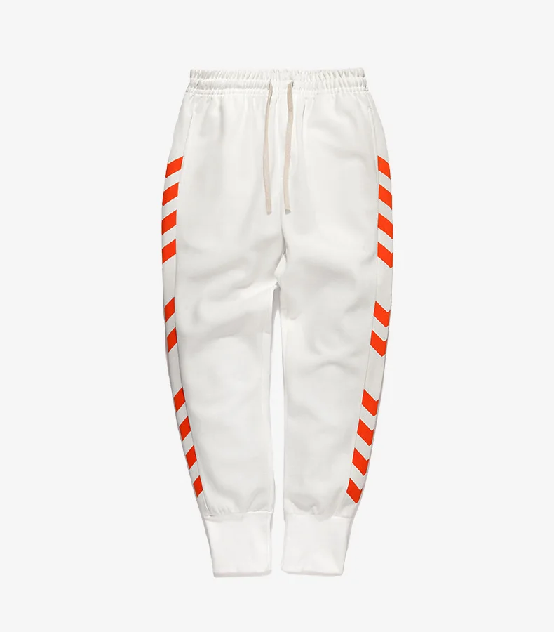 Мужские спортивные штаны в стиле хип-хоп с боковой полосой и буквенным принтом контрастного цвета, мужские спортивные штаны с эластичной резинкой на талии, уличная одежда - Цвет: Белый