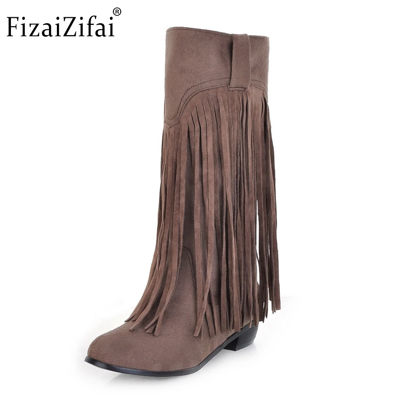 Women More Layers Fringe Boots Fashion Low Heel Tassel Half Short Flats Botas Mid Calf Women