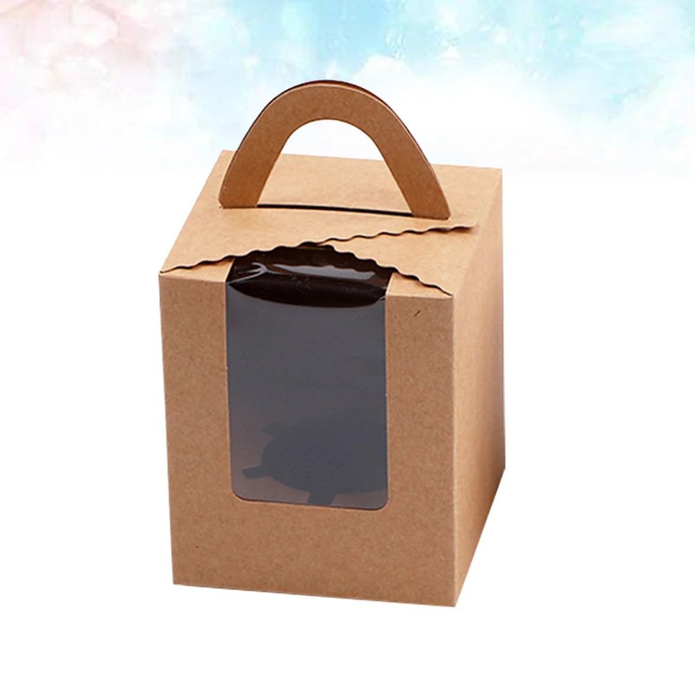 50 шт. коробки для хранения кексов для кухни с одинарной полостью, ветряная крафт-бумага, держатель, упаковочные контейнеры, переноски со вставкой