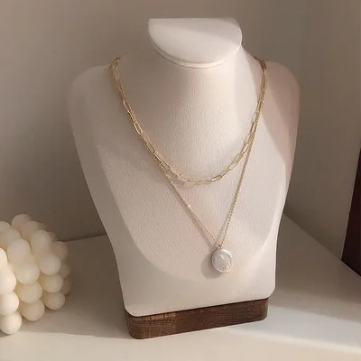 AOMU металлическое геометрическое круглое ожерелье, браслет из пресноводного жемчуга, Двухслойное ожерелье с кулоном для женщин, цепочка для ключицы, ювелирное изделие - Окраска металла: 1