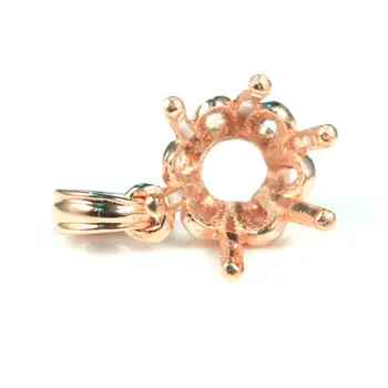 

BAIHE Solid 14k Rose Gold Women 6mm Round Cut Jewelry Semi mount Pendant