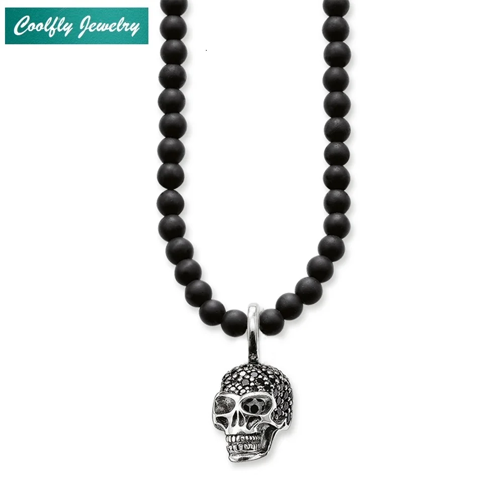 Black Skulls Pendant Black Obsidian Beads Necklaces 925 Sterling Silver