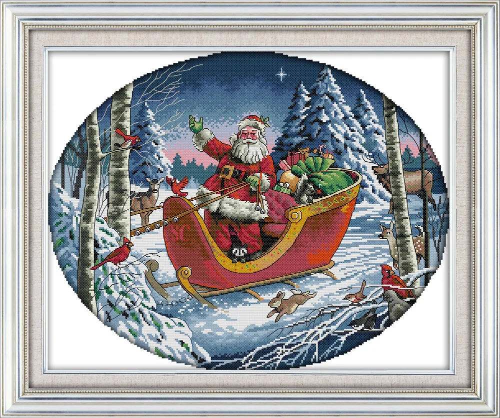 

Santa Claus in snow Printed Canvas DMC Counted Cross Stitch Kits printed Cross-stitch set Embroidery Needlework