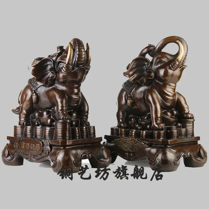 

17'' China Folk Bronze Fengshui Lucky Elephant Gourd Ruyi Ingot Statue One Pair QQ @@ EW