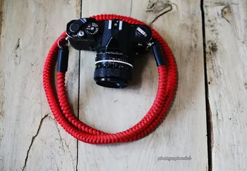 

Hand weave Camera neck shoulder strap Red 16mm Hand knit & windmup